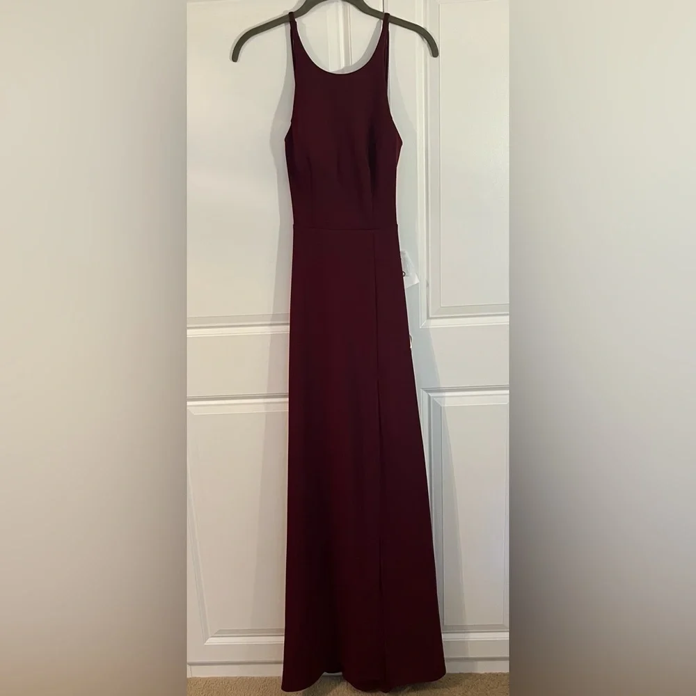 B. Darlin Burgundy Formal Halter Maxi Dress- Size 1/2 - Picture 1 of 6